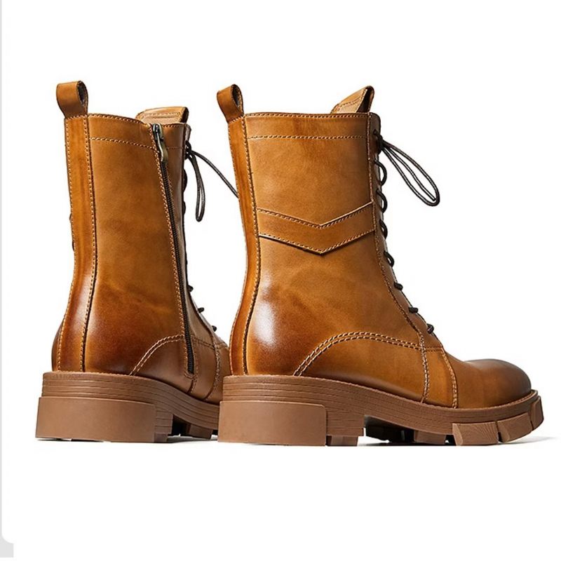 Botas Masculinas Pele Carneiro Chique Vintage Com Zíper Curto Martin Grossas - Marrom