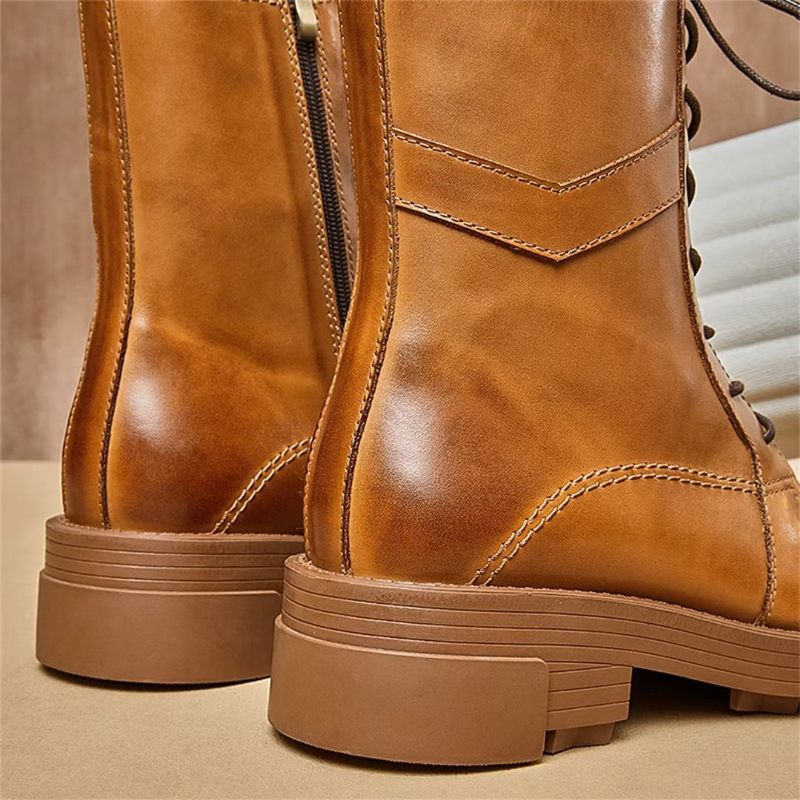 Botas Masculinas Pele Carneiro Chique Vintage Com Zíper Curto Martin Grossas - Marrom