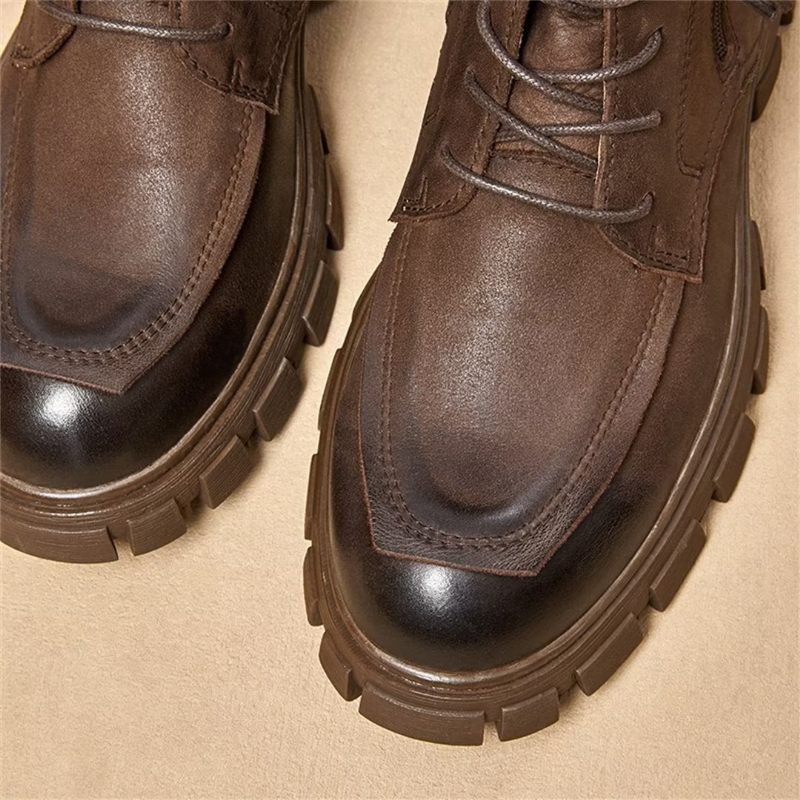 Botas Masculinas Pele Carneiro Chique Vintage Curto Zíper Elegante Martin Acolchoadas - Marrom