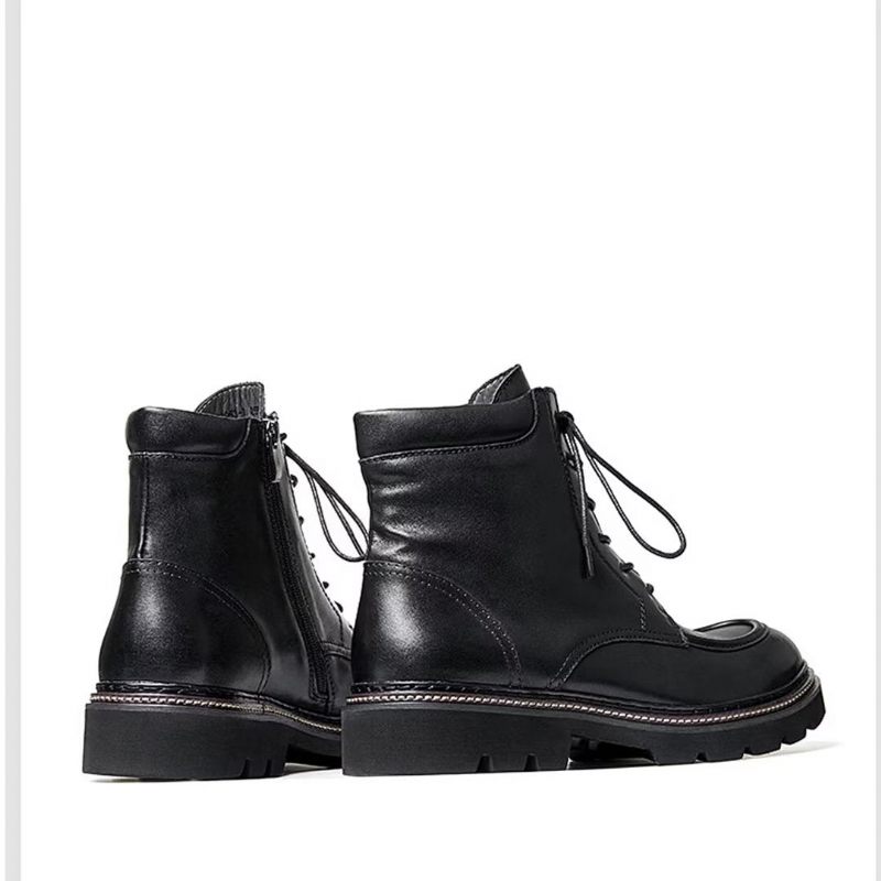 Botas Masculinas Pele Carneiro Chique Vintage Em Dois Tons - Preto