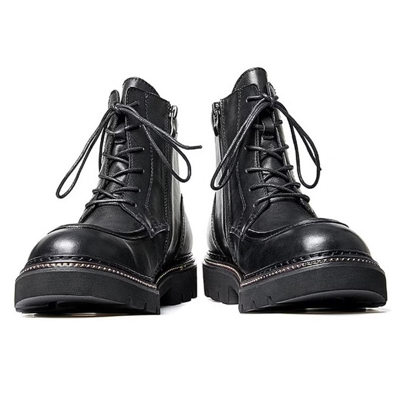 Botas Masculinas Pele Carneiro Chique Vintage Em Dois Tons - Preto