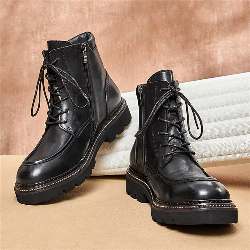 Botas Masculinas Pele Carneiro Chique Vintage Em Dois Tons - Preto