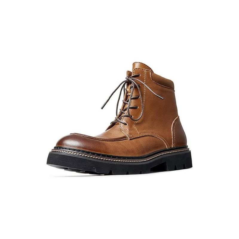 Botas Masculinas Pele Carneiro Chique Vintage Em Dois Tons - Marrom