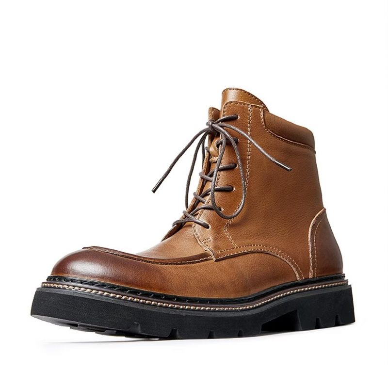 Botas Masculinas Pele Carneiro Chique Vintage Em Dois Tons - Marrom