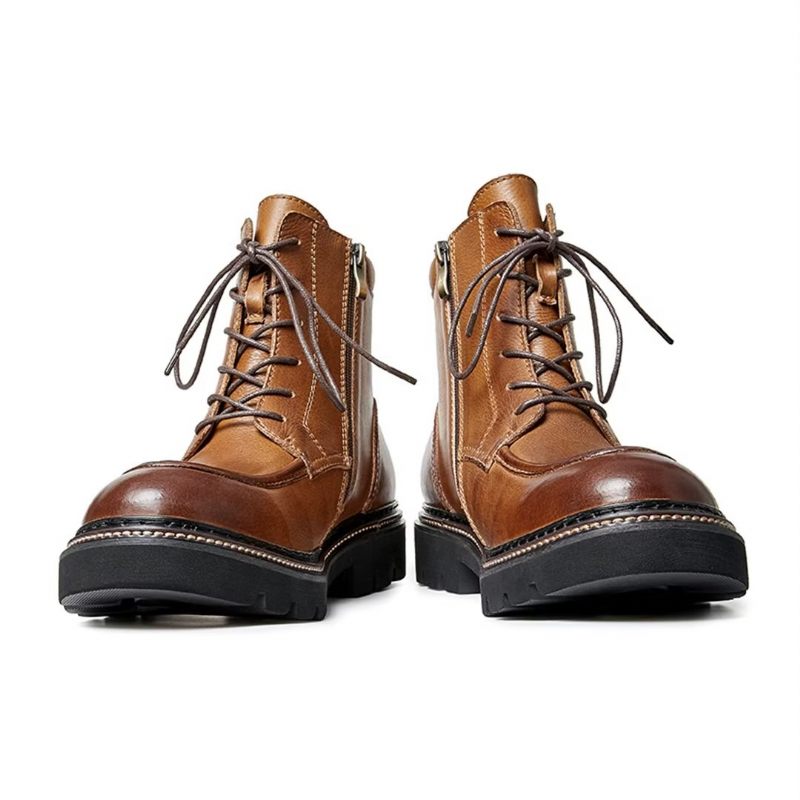 Botas Masculinas Pele Carneiro Chique Vintage Em Dois Tons - Marrom