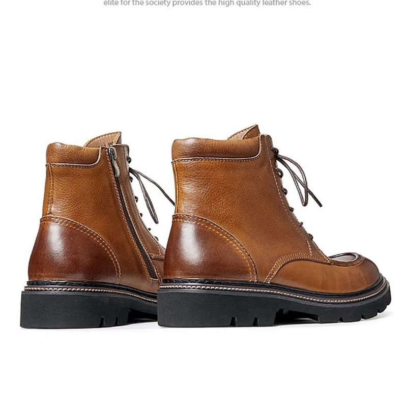 Botas Masculinas Pele Carneiro Chique Vintage Em Dois Tons - Marrom