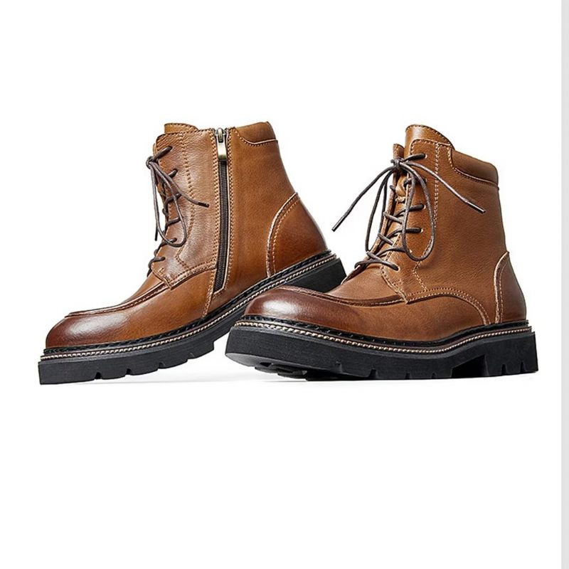 Botas Masculinas Pele Carneiro Chique Vintage Em Dois Tons - Marrom