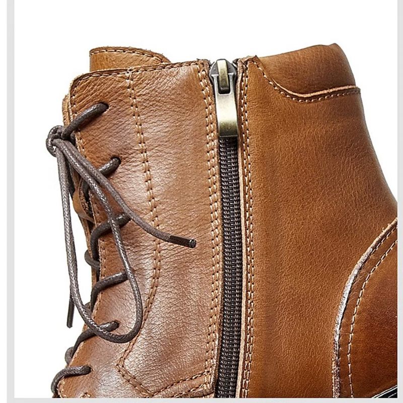 Botas Masculinas Pele Carneiro Chique Vintage Em Dois Tons - Marrom