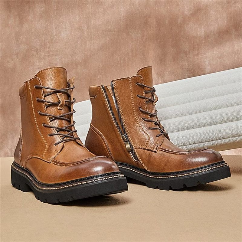 Botas Masculinas Pele Carneiro Chique Vintage Em Dois Tons - Marrom