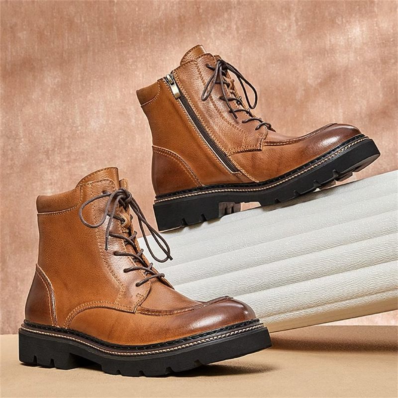 Botas Masculinas Pele Carneiro Chique Vintage Em Dois Tons - Marrom