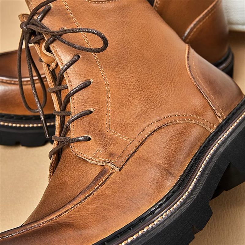 Botas Masculinas Pele Carneiro Chique Vintage Em Dois Tons - Marrom