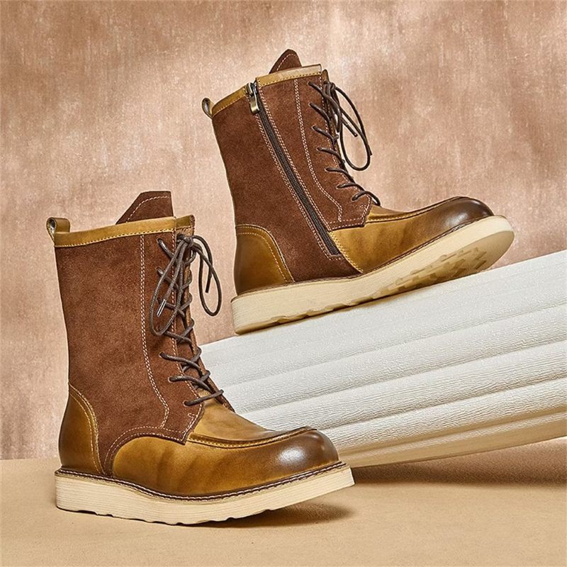 Botas Masculinas Pele Carneiro Chique Vintage Embelezadas - Marrom 