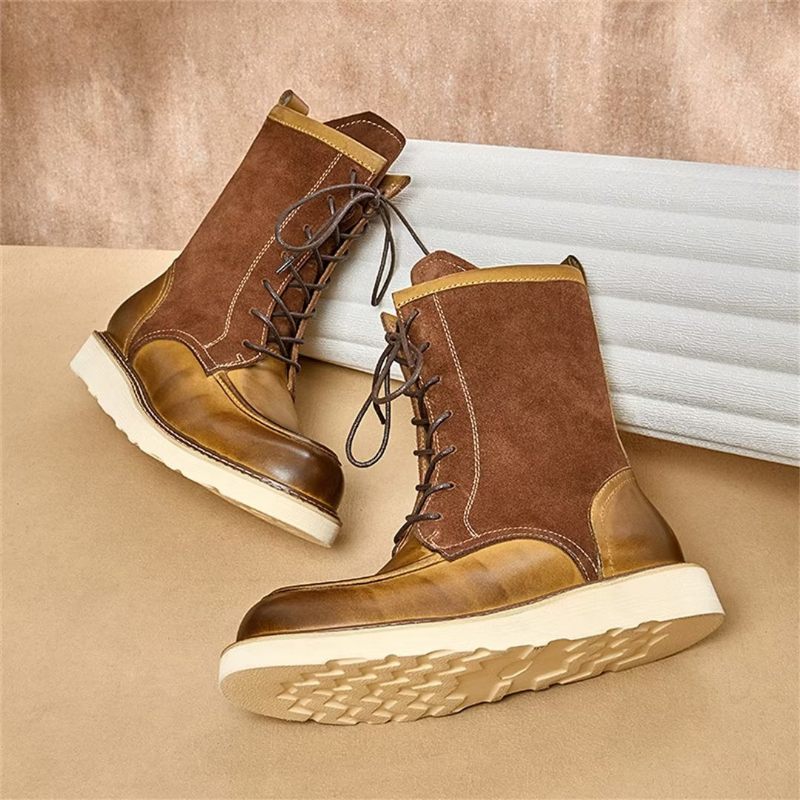 Botas Masculinas Pele Carneiro Chique Vintage Embelezadas - Marrom 