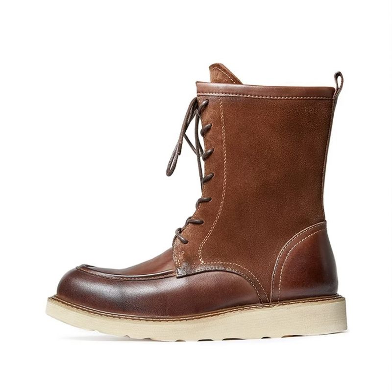 Botas Masculinas Pele Carneiro Chique Vintage Embelezadas -  Cáqui