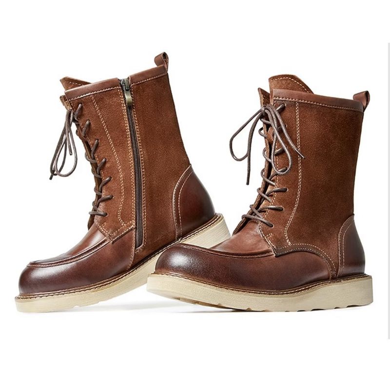 Botas Masculinas Pele Carneiro Chique Vintage Embelezadas -  Cáqui