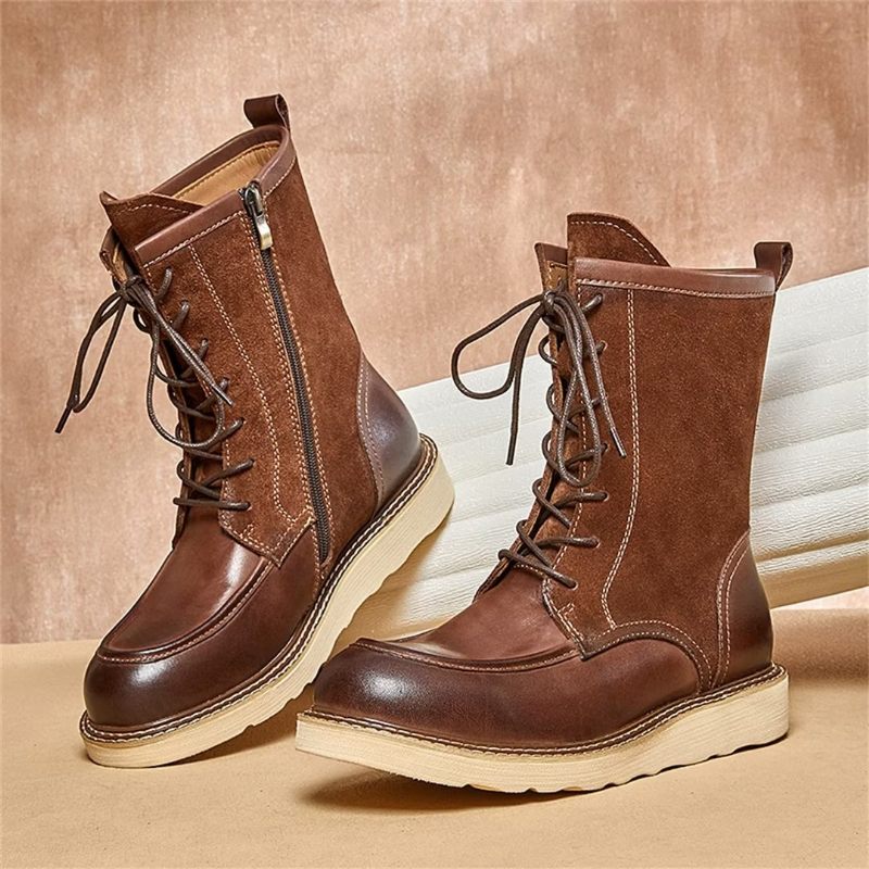 Botas Masculinas Pele Carneiro Chique Vintage Embelezadas -  Cáqui