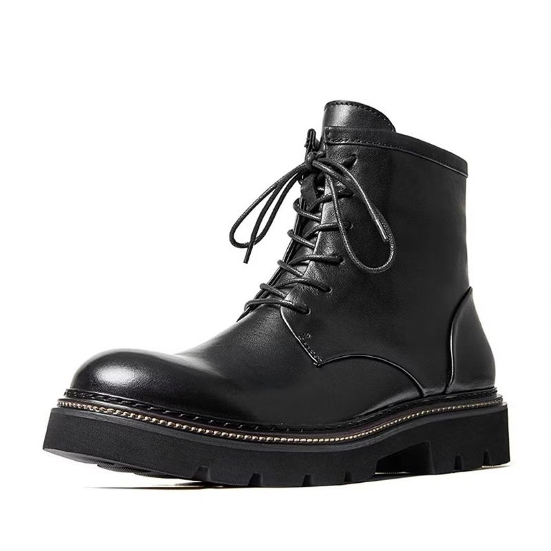 Botas Masculinas Pele Carneiro Chique Vintage Grossas - Preto