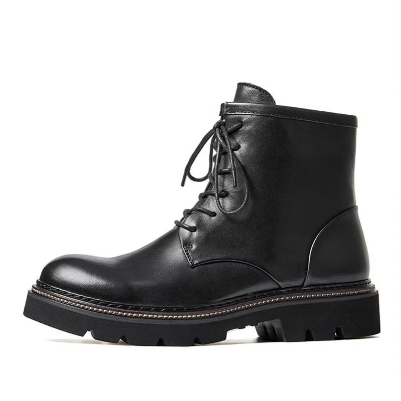 Botas Masculinas Pele Carneiro Chique Vintage Grossas - Preto