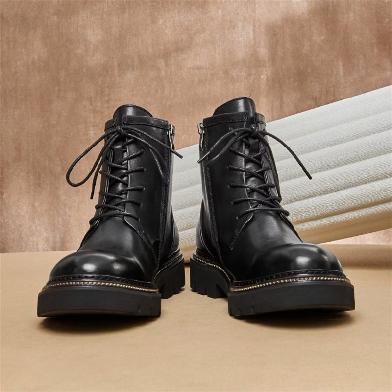 Botas Masculinas Pele Carneiro Chique Vintage Grossas - Preto