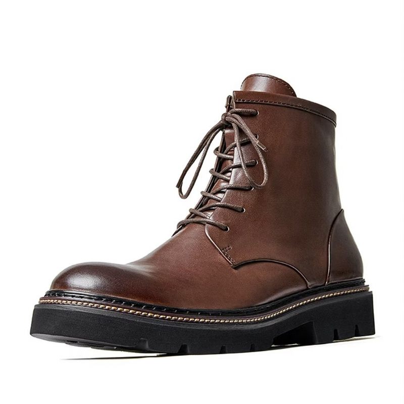 Botas Masculinas Pele Carneiro Chique Vintage Grossas - Marrom