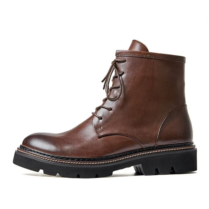 Botas Masculinas Pele Carneiro Chique Vintage Grossas - Marrom