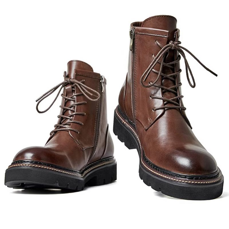 Botas Masculinas Pele Carneiro Chique Vintage Grossas - Marrom