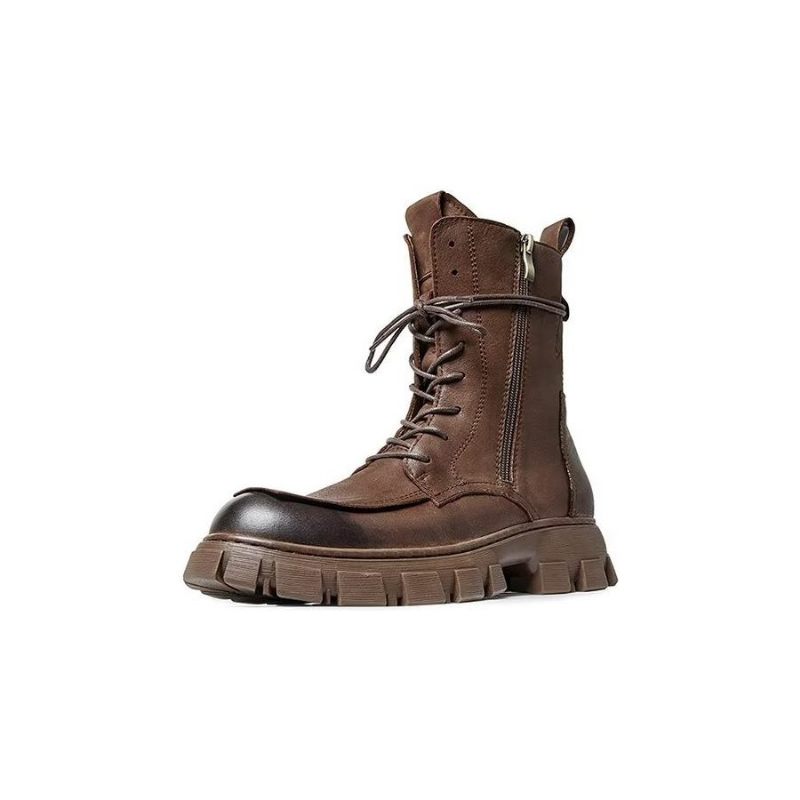 Botas Masculinas Pele Carneiro Lisa Vintage Com Zíper