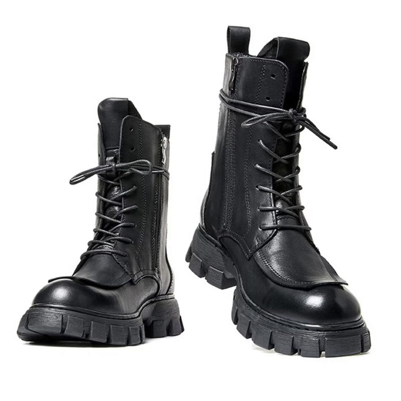 Botas Masculinas Pele Carneiro Lisa Vintage Com Zíper - Preto