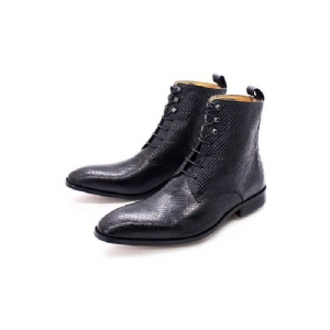 Botas Masculinas Pele Cobra Chique Com Cano Alto E Cadarço