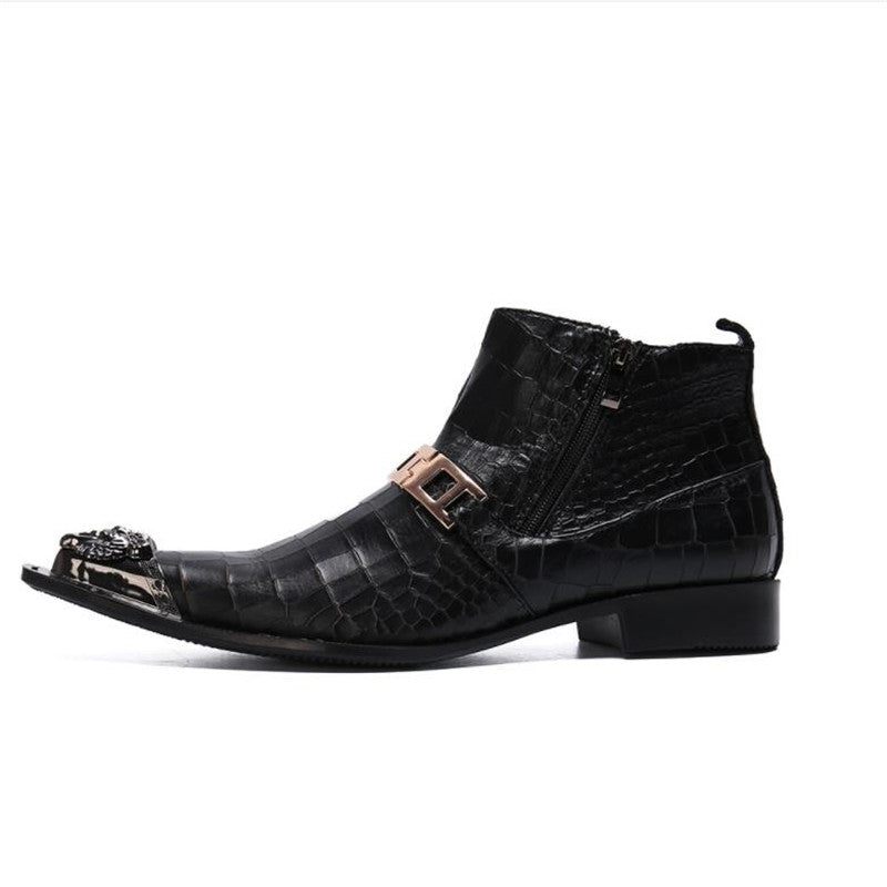 Botas Masculinas Pele Cobra Chique Ocidental - Preto