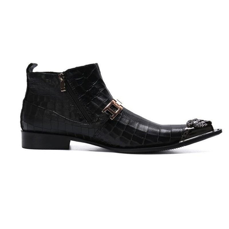 Botas Masculinas Pele Cobra Chique Ocidental - Preto