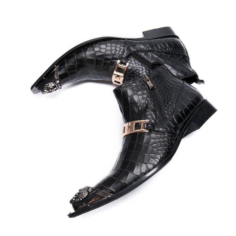 Botas Masculinas Pele Cobra Chique Ocidental - Preto