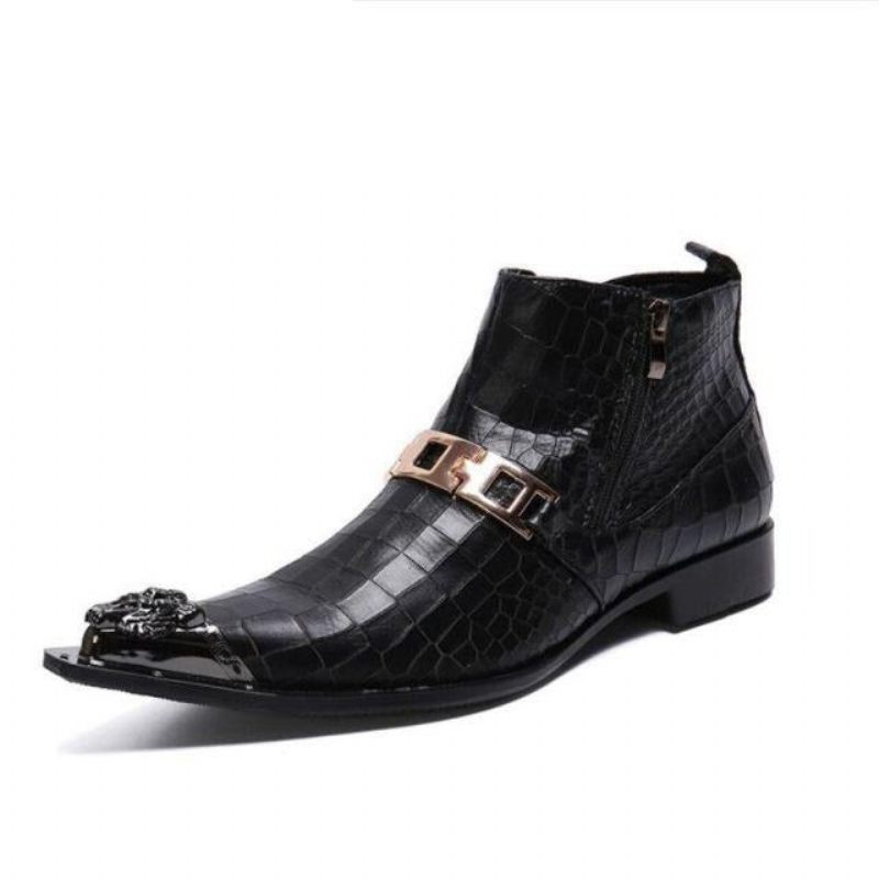 Botas Masculinas Pele Cobra Chique Ocidental - Preto