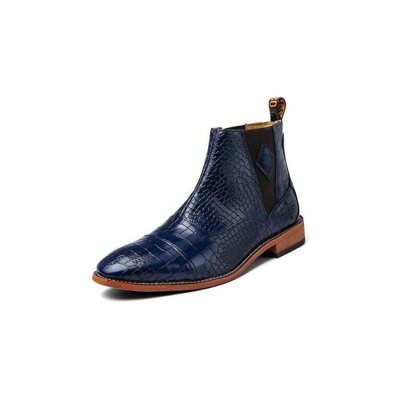 Botas Masculinas Pele Cobra Chique Vintage Bico Fino Chelsea Boots - Azul