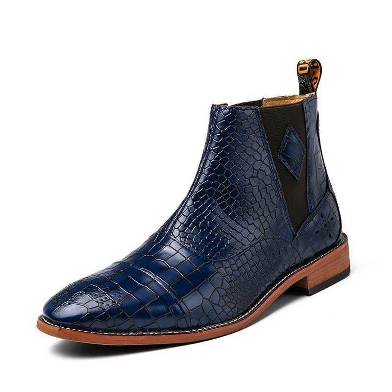 Botas Masculinas Pele Cobra Chique Vintage Bico Fino Chelsea Boots - Azul