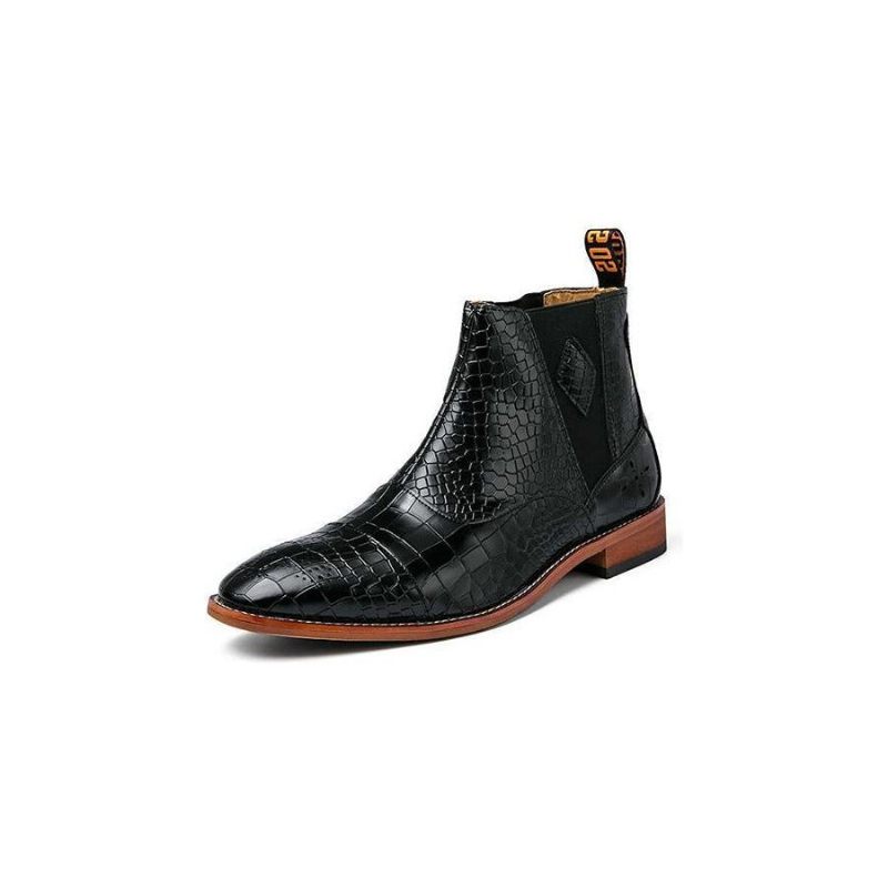 Botas Masculinas Pele Cobra Chique Vintage Bico Fino Chelsea Boots