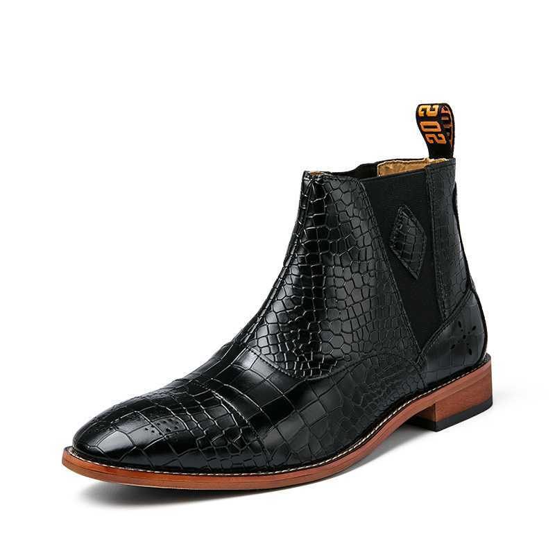 Botas Masculinas Pele Cobra Chique Vintage Bico Fino Chelsea Boots - Preto