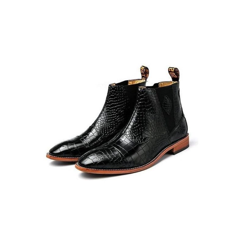 Botas Masculinas Pele Cobra Chiques E Pontiagudas Chelsea Ankle Boots - Preto 