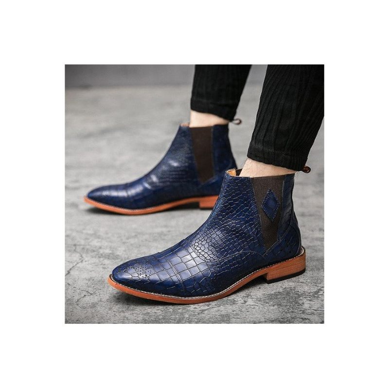 Botas Masculinas Pele Cobra Chiques E Pontiagudas Chelsea Ankle Boots -  Azul