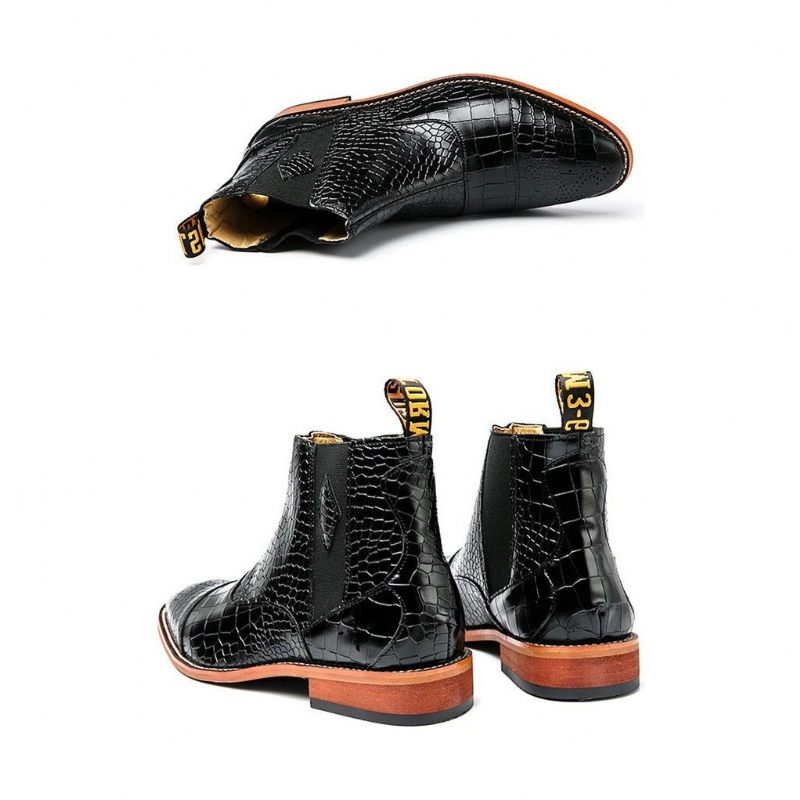 Botas Masculinas Pele Cobra Chiques E Pontiagudas Chelsea Ankle Boots - Preto 