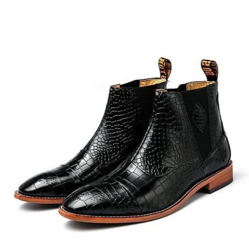 Botas Masculinas Pele Cobra Chiques E Pontiagudas Chelsea Ankle Boots - Preto 