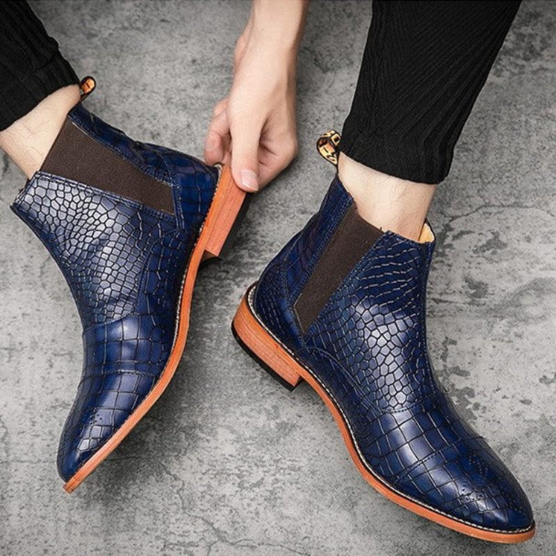 Botas Masculinas Pele Cobra Chiques E Pontiagudas Chelsea Ankle Boots -  Azul