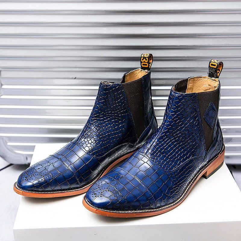 Botas Masculinas Pele Cobra Chiques E Pontiagudas Chelsea Ankle Boots -  Azul