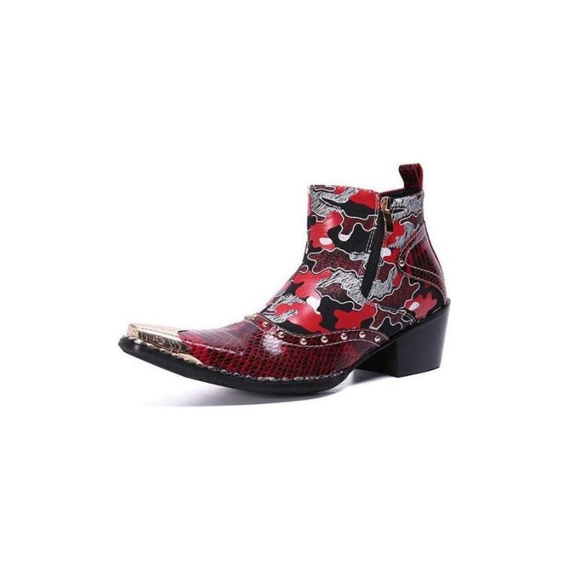 Botas Masculinas Pele Cobra Chiques Mocassins Couro Salto Alto - Vermelho