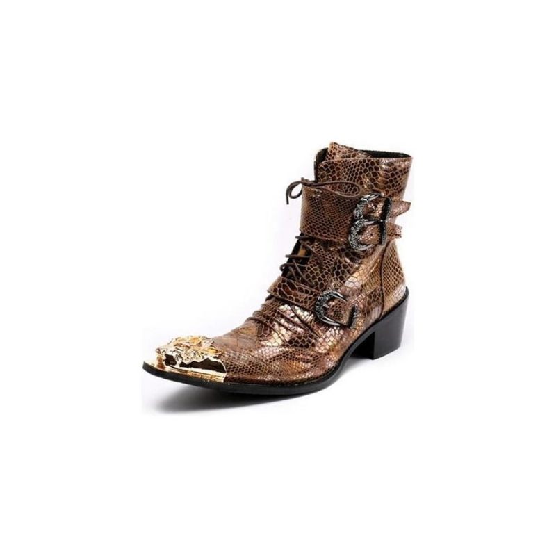 Botas Masculinas Pele Cobra Com Bico Fino E Mocassins