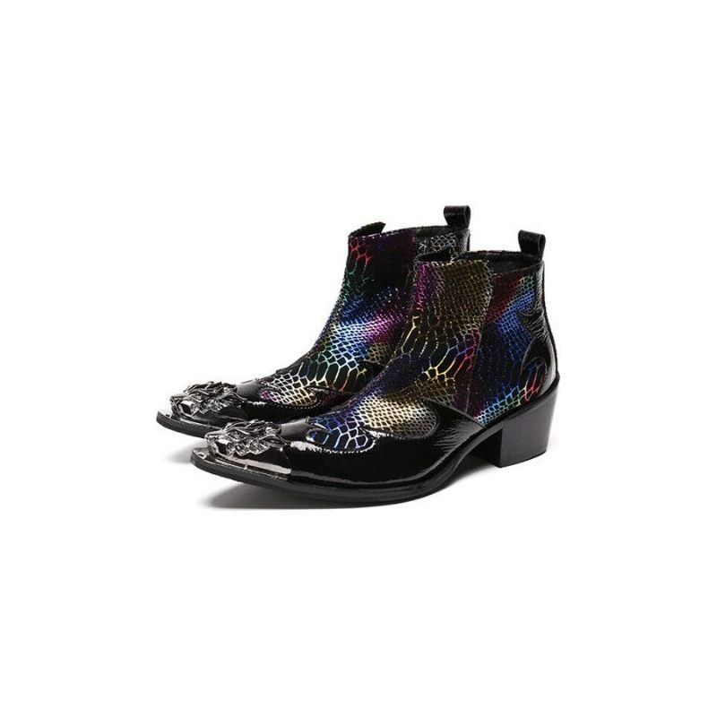 Botas Masculinas Pele Cobra Mocassins Festa Com Biqueira Metal Luxo - Multicolorido