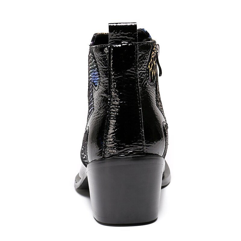 Botas Masculinas Pele Cobra Mocassins Festa Com Biqueira Metal Luxo - Multicolorido