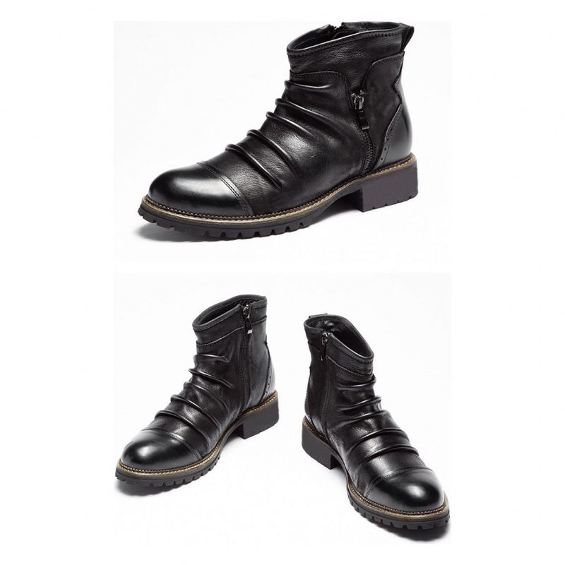 Botas Masculinas Retro Chique Exóticas Com Zíper Tornozelo Motocicleta - Preto