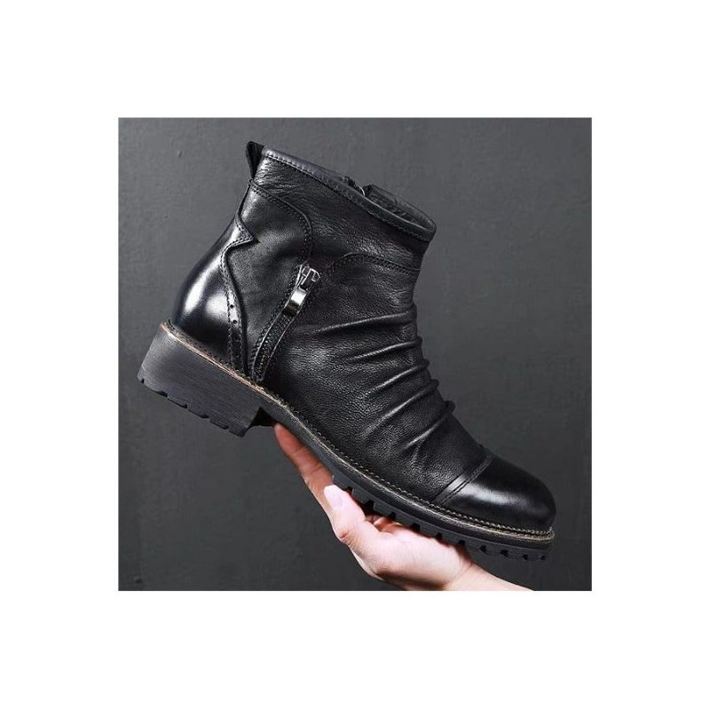 Botas Masculinas Retro Chique Exóticas Com Zíper Tornozelo Motocicleta - Preto