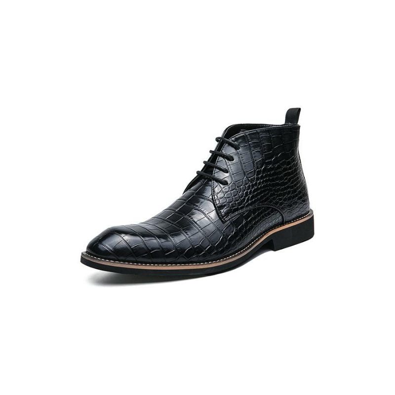 Botas Masculinas Retrô Com Padrão Crocodilo Cano Alto